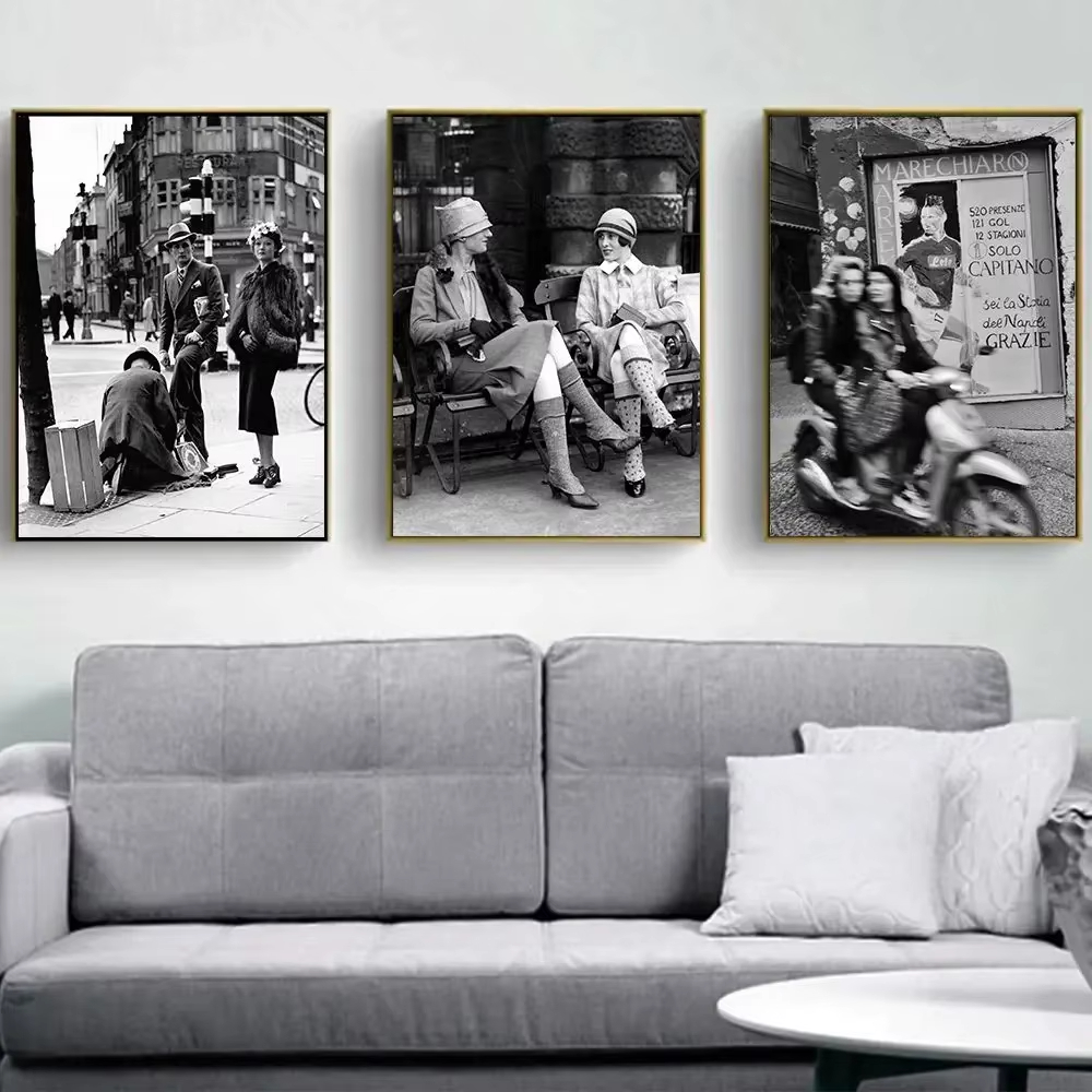 Vintage Fashion Paris - ファッション黒と白のヴィンテージ写真プリントイタリアパリストリートポスター壁アートキャンバス写真リビングルームの装飾