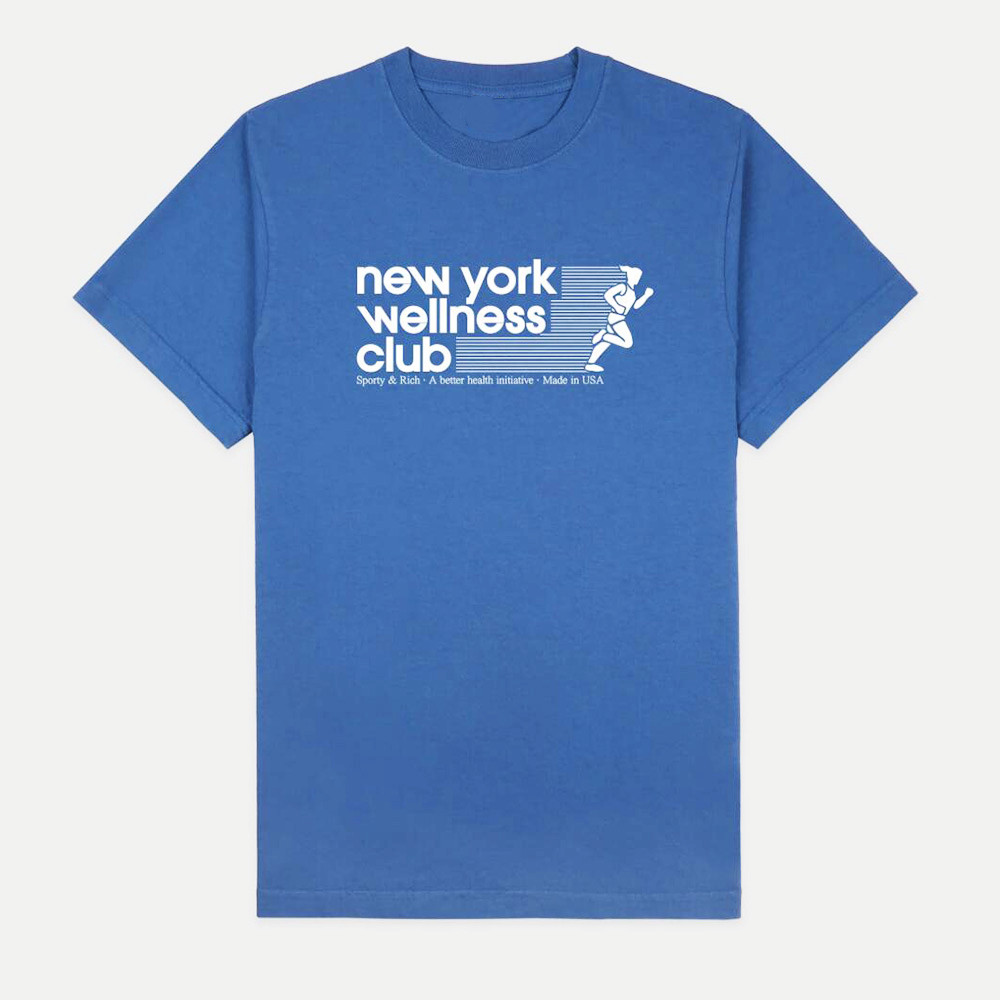 Vintage Fashion York - ニューヨークウェルネスクラブレタープリントヴィンテージスタイル Tシャツユニセックス夏半袖ロイヤルブルートップスインファッションカジュアル Tシャツ