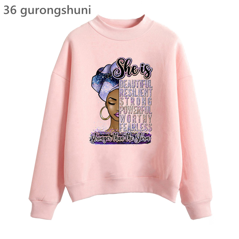 Turtleneck Knit 90S - 彼女は女性のための美しい魔法のトラックスーツ,水彩,グラフィックプリント,弾力性,強い,パワフル,価値がある,大胆不敵,黒人の女の子
