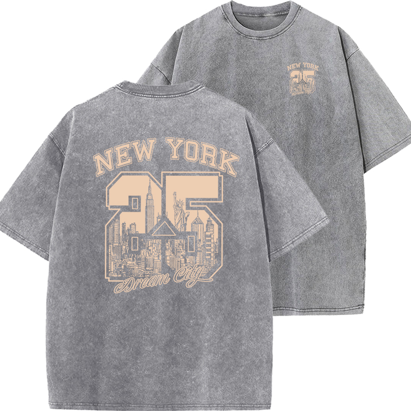 Vintage Fashion York - ニューヨーク市面白いプリント女性 Tシャツ夏のヴィンテージウォッシュコットン通気性 Tシャツファッションカジュアルホーム Tシャツ