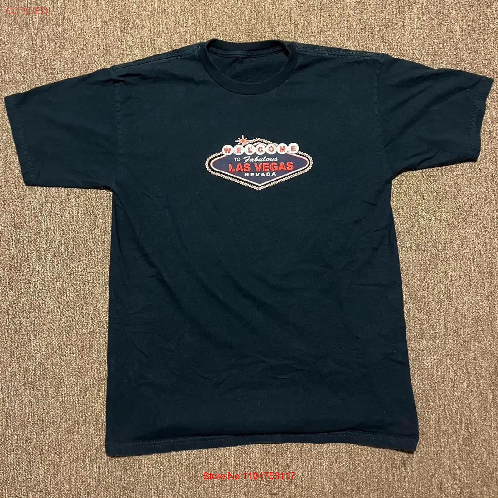 Vintage Fashion Las Vegas - ネイビーとレッドのミディアムサイズのヴィンテージ ラスベガス T シャツ ヴィンテージ ウォッシュ加工