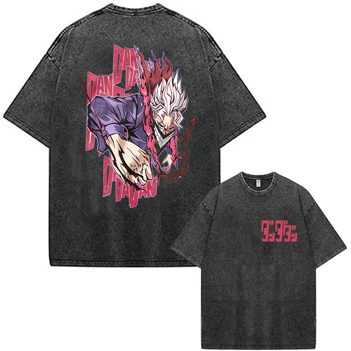 Vintage Ken Fashion - ヴィンテージウォッシュドアニメ「ダンダダン」タカクーラケン グラフィックTシャツ メンズファッション コットン 半袖 オーバーサイズTシャツ