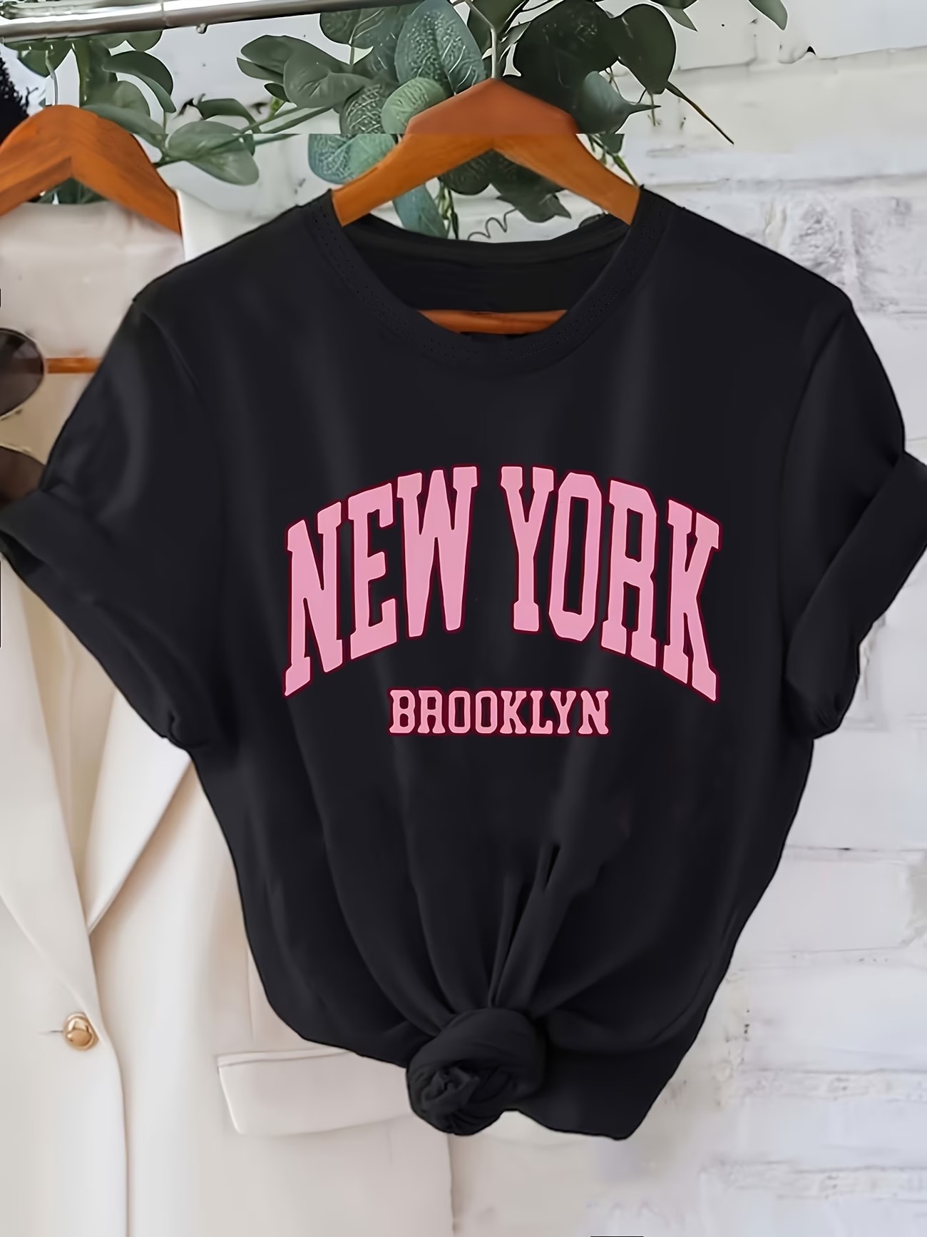 Vintage Fashion York - ファッション Tシャツニューヨークブルックリンレタリングプリント半袖シャツ服夏の新しいトップ Tシャツ Y2k ヴィンテージレディースガールズシャツ