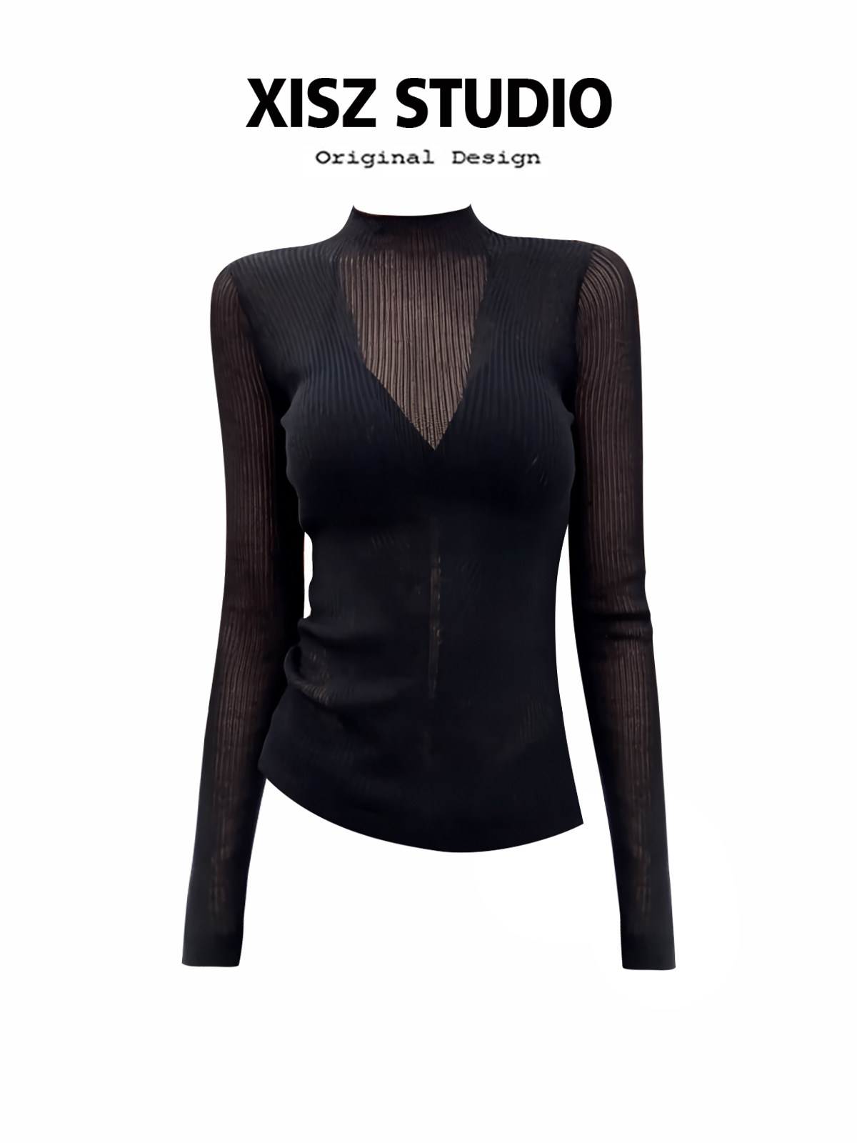 Turtleneck Knit 90S - 女性黒ゴシック Tシャツ原宿 Y2k Tシャツトップ 90 年代ヴィンテージ長袖タートルネック