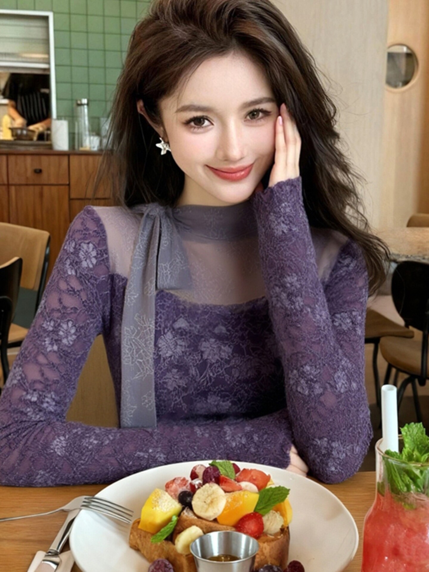 女性パープルゴシック Tシャツ原宿 Y2k Tシャツトップ  - Turtleneck Knit 90S のレビューと価格