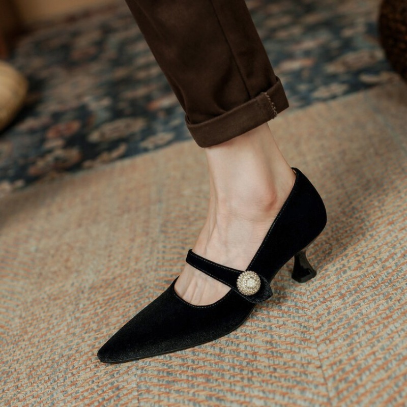 ワインレッド ポインテッドトゥ メリージェーンシューズ レデ - Vintage Old Fashion のレビューと価格