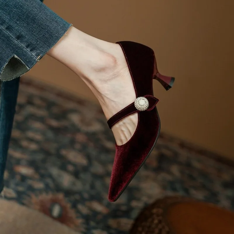 ワインレッド ポインテッドトゥ メリージェーンシューズ レデ - Vintage Old Fashion のレビューと価格