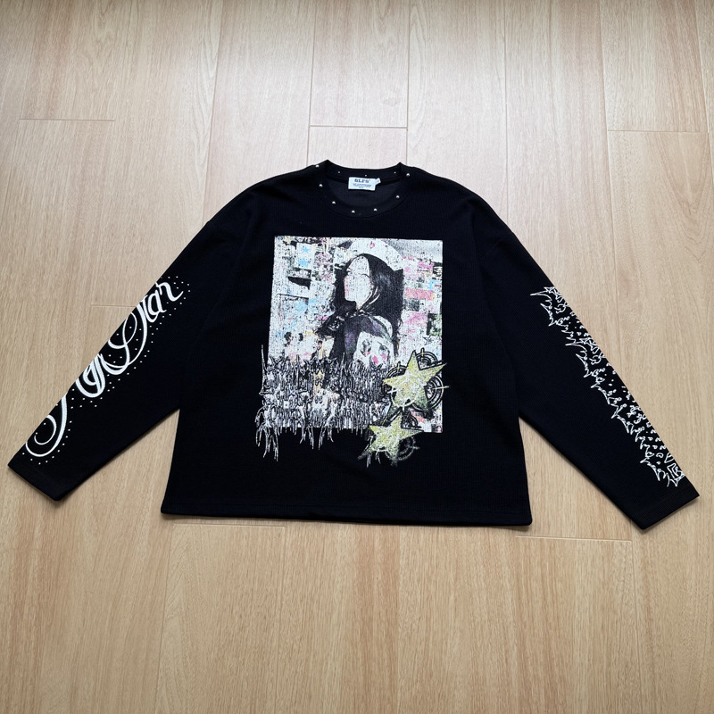 メンズハイストリートグラフィティTシャツ、リベット付き、ファ - Vintage Fashion Streetwear のレビューと価格