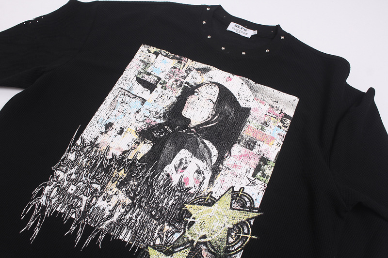 メンズハイストリートグラフィティTシャツ、リベット付き、ファ - Vintage Fashion Streetwear のレビューと価格