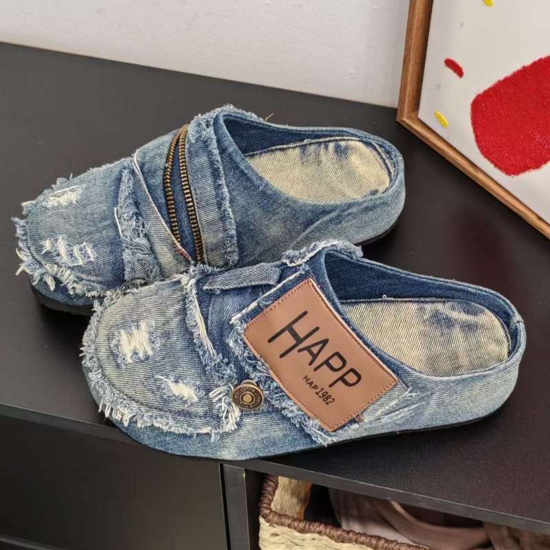 ウォッシュドデニムメタルトゥフラットヒールレディーススリッポ - Vintage Old Fashion のレビューと価格