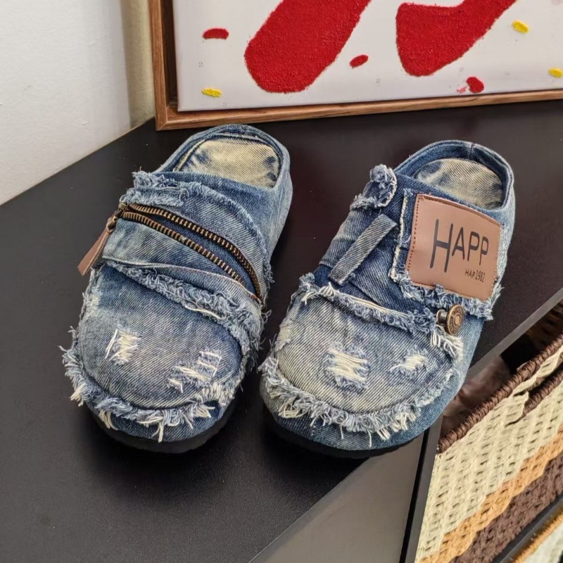 ウォッシュドデニムメタルトゥフラットヒールレディーススリッポ - Vintage Old Fashion のレビューと価格