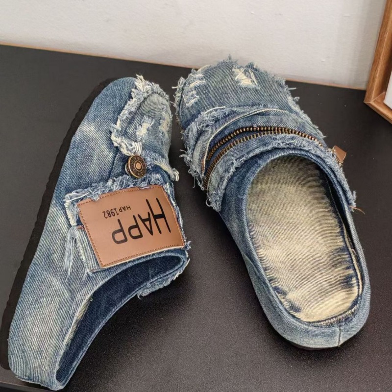 ウォッシュドデニムメタルトゥフラットヒールレディーススリッポ - Vintage Old Fashion のレビューと価格