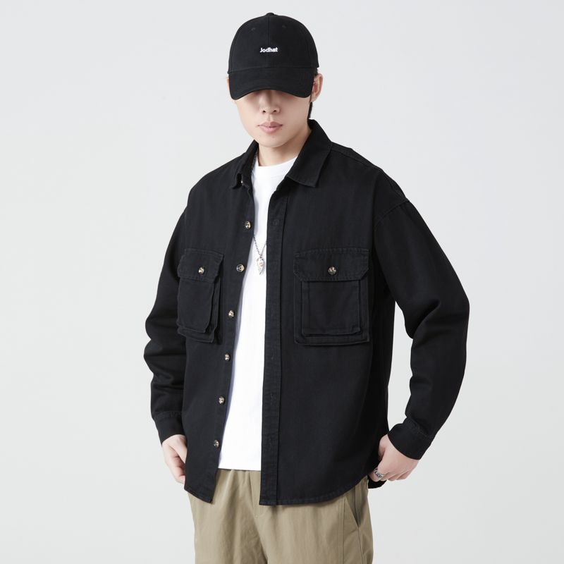 純粋な綿ツーリングシャツ男性春秋ストリートヴィンテージファッ - Vintage Fashion Streetwear のレビューと価格