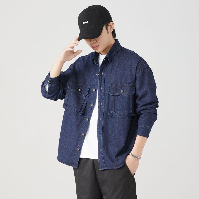 純粋な綿ツーリングシャツ男性春秋ストリートヴィンテージファッ - Vintage Fashion Streetwear のレビューと価格