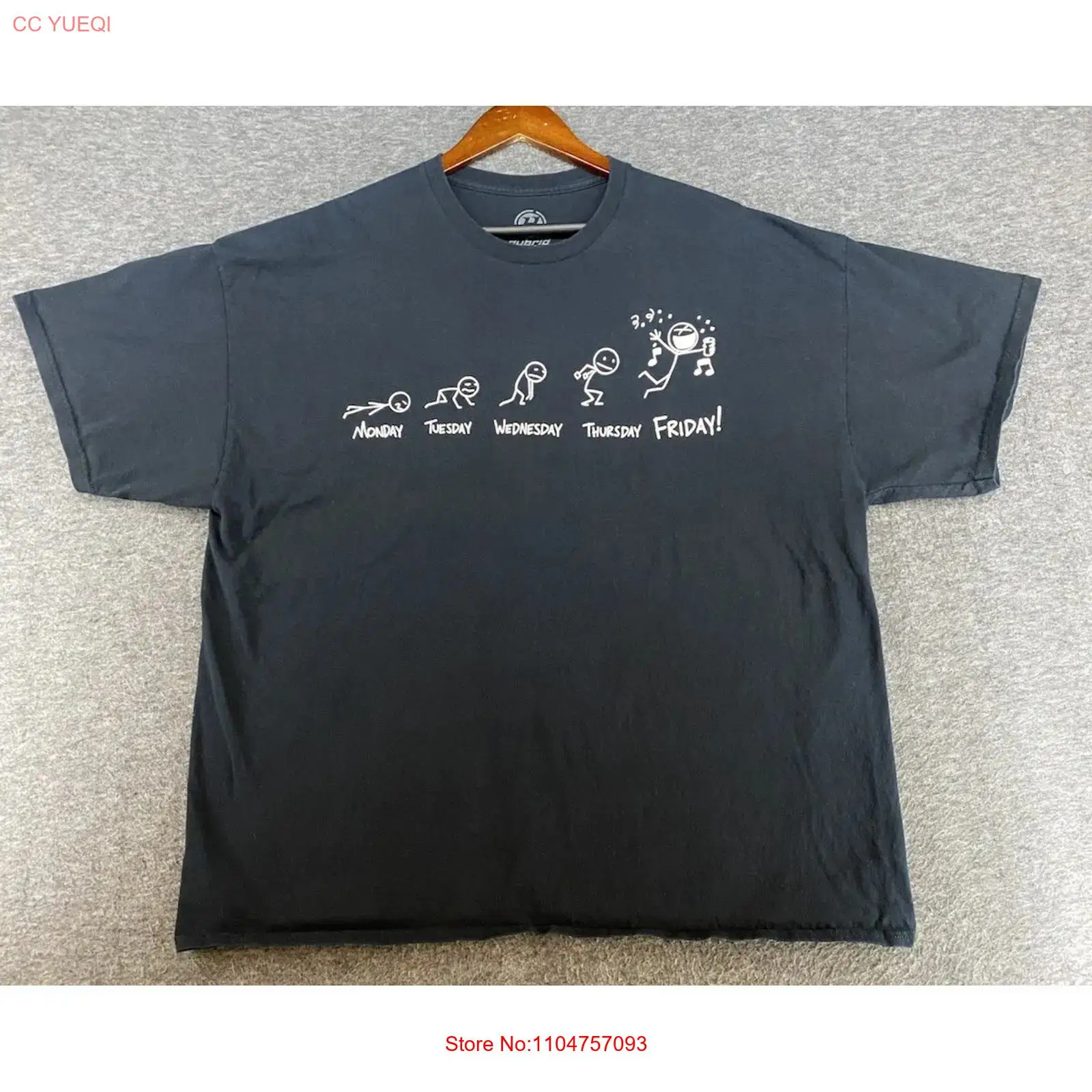 曜日別面白いTシャツ スティックマン ブラック クルーネック - Vintage Fashion Week のレビューと価格