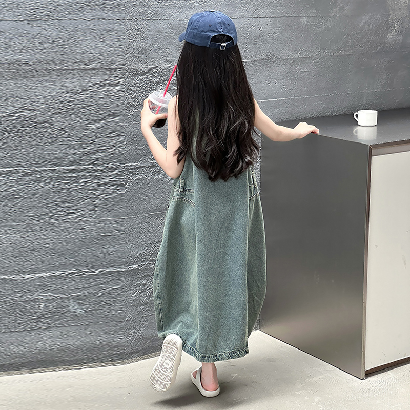 ヴィンテージブルー子供女の子高品質ノースリーブデニムドレスス - Vintage Fashion Streetwear のレビューと価格