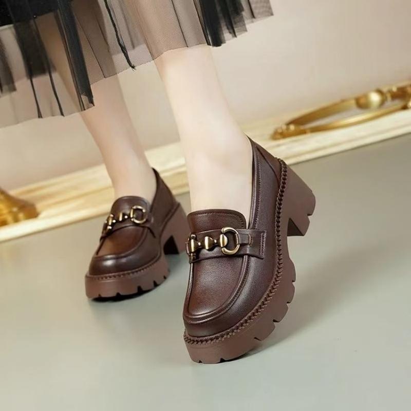 新しい厚底ローファー女性ヴィンテージメタルバックルチャンキー - Vintage Old Fashion のレビューと価格