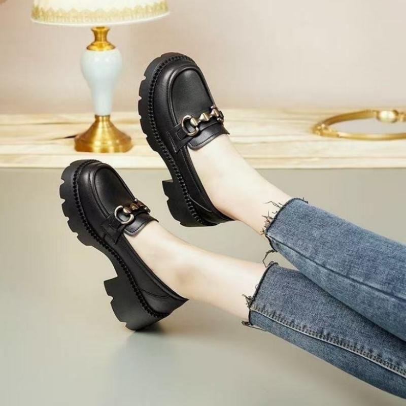 新しい厚底ローファー女性ヴィンテージメタルバックルチャンキー - Vintage Old Fashion のレビューと価格
